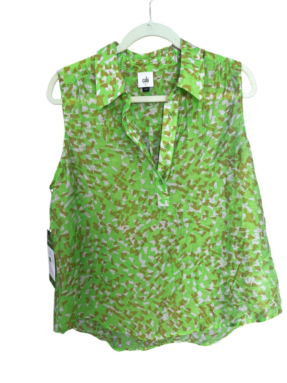 New!! Cabi shine popover bright green sheer sleeveless blouse large - Picture 4 of 6